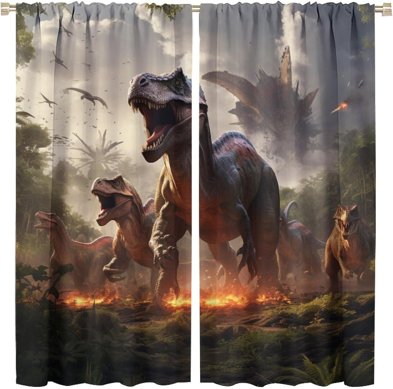Dinosaur Blackout Curtains Are Used For Home Decoration, Jurassic Jungle World Dinosaur Pole Pocket Thermal Insulation Curtains Are Used For Dark Curtains, Living Rooms, Family Drapes 42x45in