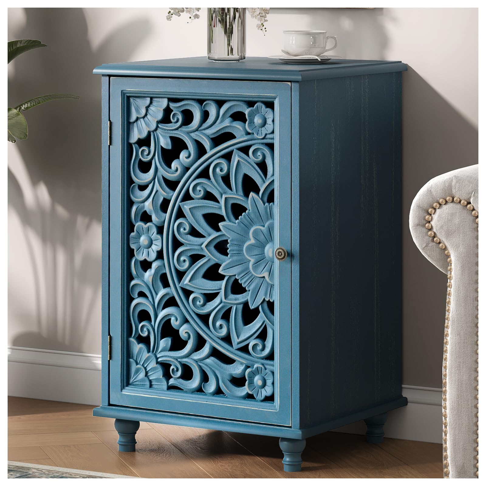 JOINICE Carved Floral Accent Cabinet