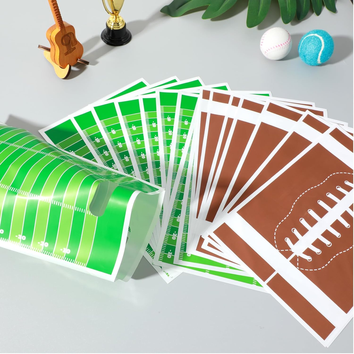 Tyqour 60 PCS Football Gift Bags Football Goodie Bags Brown Green Handle Football Party Bags Football Theme Sports Birthday Party Favors Supplies for Candy Snack Cookie Treat Gift - Image 6