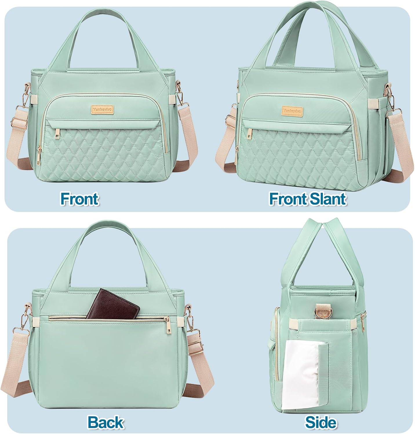 Lunch Bag Lunch Box Women - Insulated Lunch Tote Bag for Women Men, Leakproof Large Womens Lunch Bags for Work, Lunch Cooler Bag for Adult with Side Pocket for Picnic, Hiking, Beach (Green)