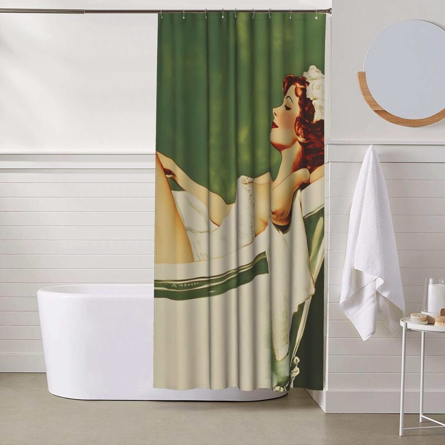 Shower Curtain Vintage Woman in Bathtub Waterproof Fabric Stylish Durable Bathroom Decor,Quick-Dry,60x72inches,Includes Hooks