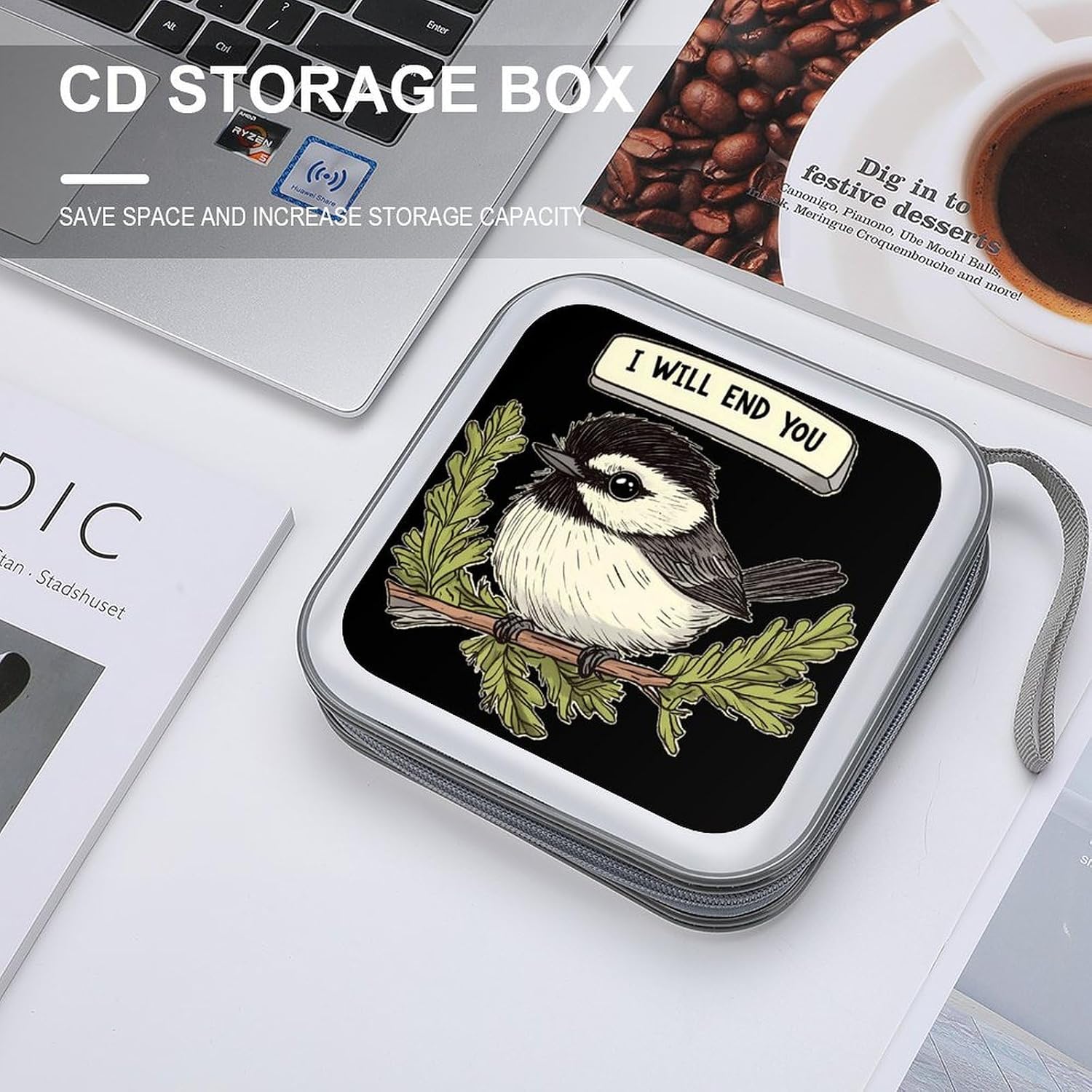 Chickadee Will End You CD Case DVD Storage Holder Binder 40 Capacity | protective,hard case,protable loop,travel car use,zippered closure