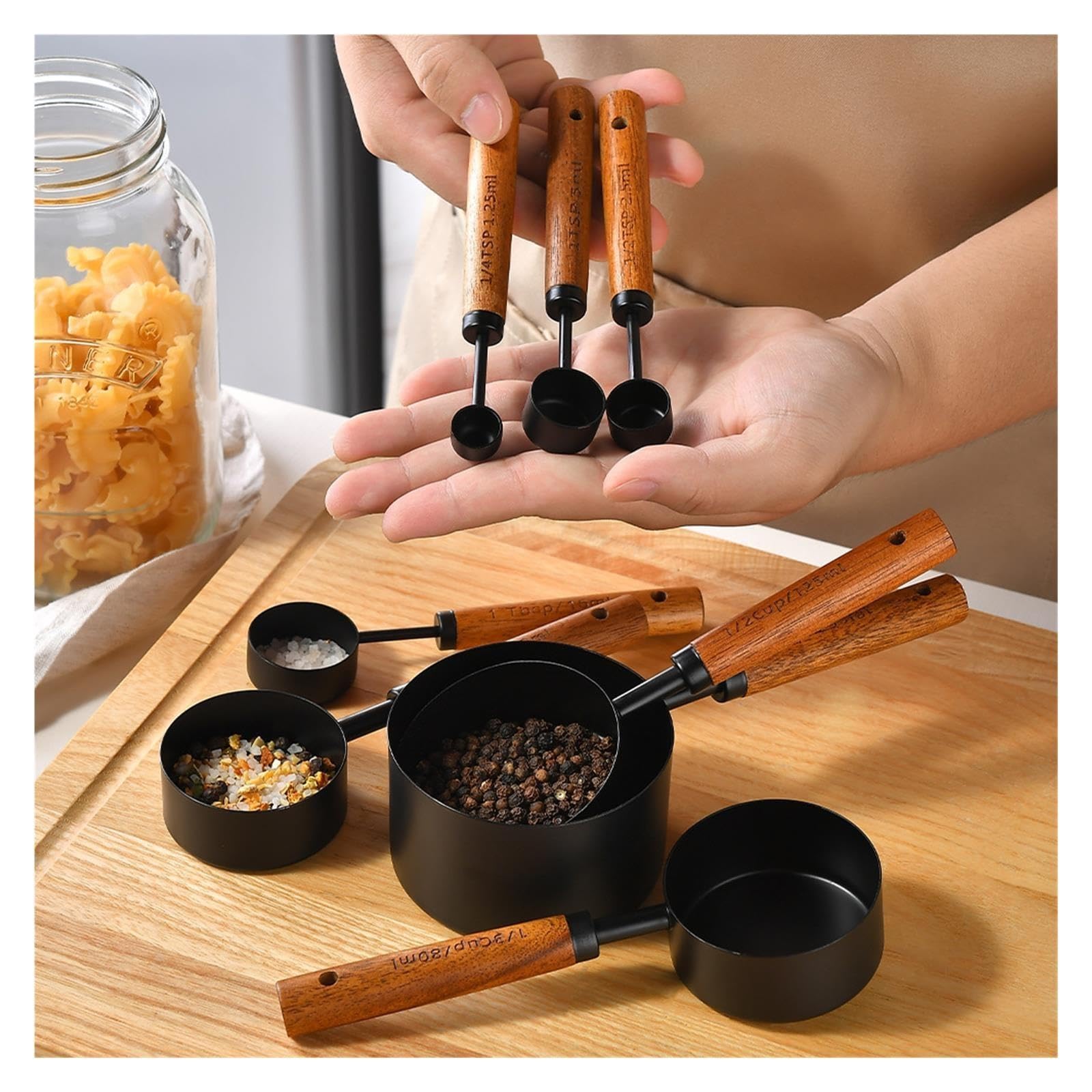 Set 4 piezas tazas y cucharas medidoras acero inox chapado en oro | Herramientas de medición graduadas para repostería y cocina(Origin-4PS-A)