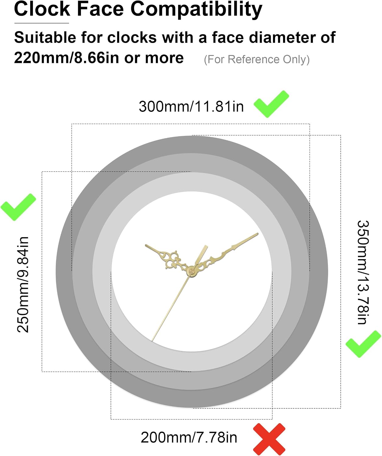 Clock Hands and Motor Kit Golden Brass Mid Century Hand 8 Set 23mm/0.91in Thread Length Extra Long Stem Mechanism 3 Sets Movement Battery Operated Wall Clocks Motors Replacement Silent Powered