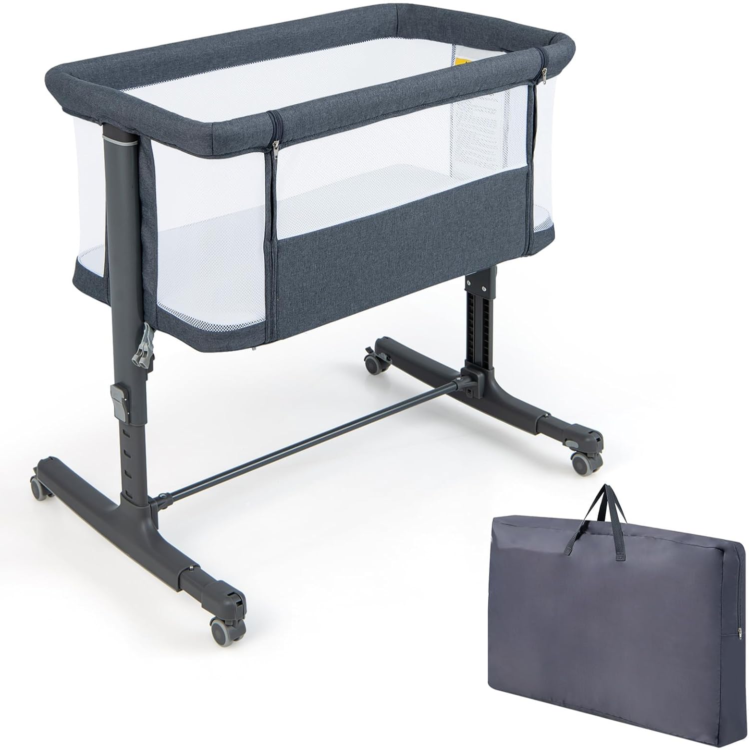 COSTWAY 3in1 Side Cot, Travel Cot Baby with Mattress, Baby Cot & Cot