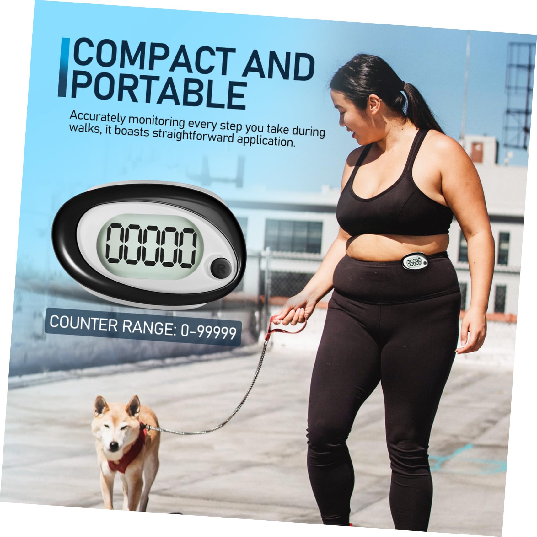 Abaodam Schrittzähler Theke zum Spazierengehen 3D Knöchel Schritte Sport Schalter Schlüssel Clips elektronisch für Lauftheke Wandern Spazierzähler Plastik Black
