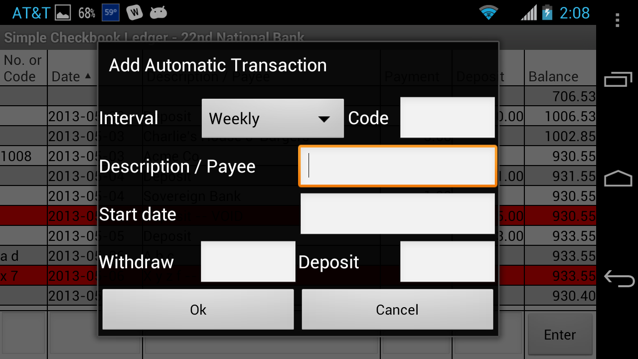 Simple Checkbook Ledger for Android