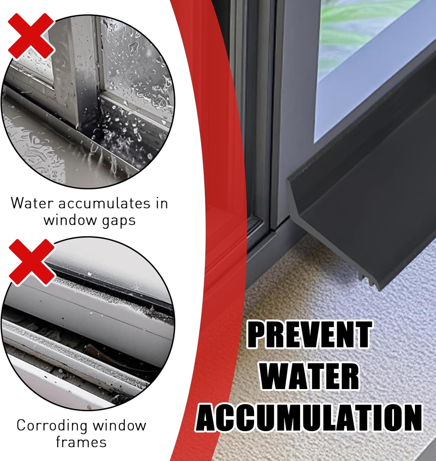 Tilted Style Self-Adhesive Door Window Rain Drip Edge - Rubber Weather Stripping Seal for Exterior Doors, Sliding Windows & Sills, Waterproof Rain Deflector Barrier (Black, LxW: 196.85x2.16in)