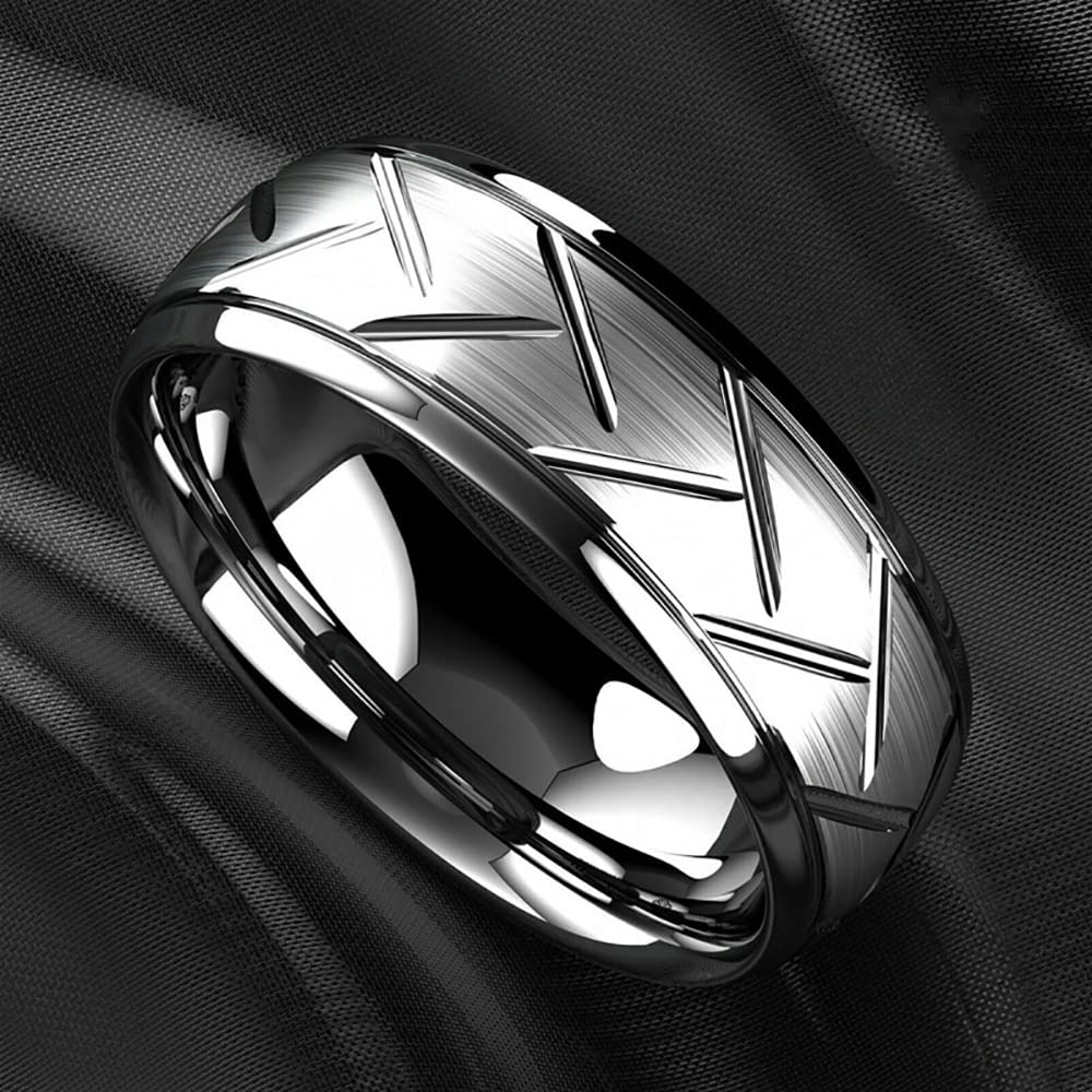 ZENSE - Bague homme argentée brillante avec rainures ZR0176