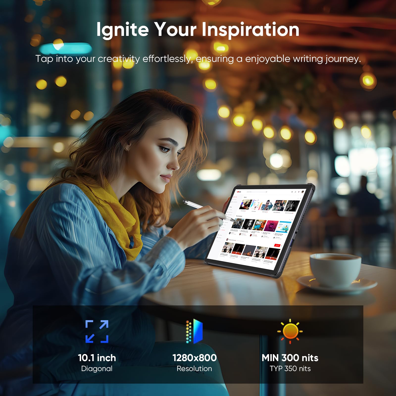 Brhona 10,1" 2 en 1 Tablet 12GB RAM, 256GB SSD, Win 11 Pro Procesador Inte M3-8100Y (hasta 3,40 GHz) |Pantalla táctil con lápiz y teclado | WiFi 5,BT5, HDMI (tableta de 10,1" con teclado y lápiz) - 5