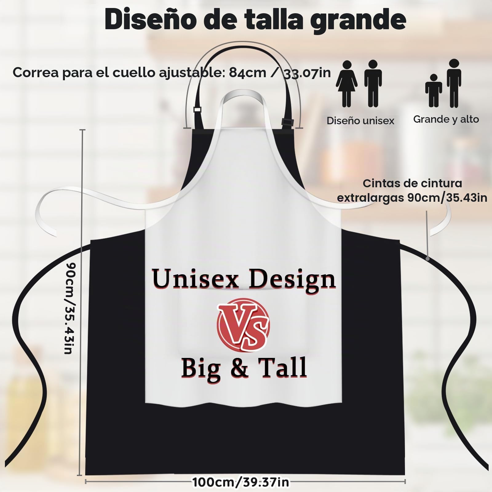 2 Pcs Grande Talla Delantales, Chef Delantal, Delantal con 2 Bolsillo para Cocinar, Trabajo, Delantal para Camarero
