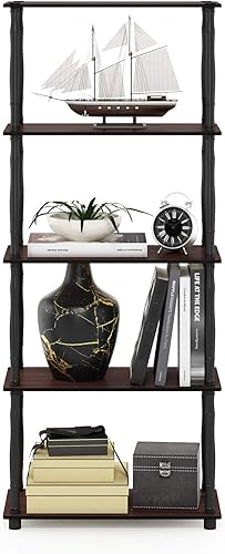 Vista 250 de Furinno Turn-N-Tube - Estantería multiuso de 5 niveles, estantería para exhibición, almacenamiento o libros, con tubos redondos, color cereza claro