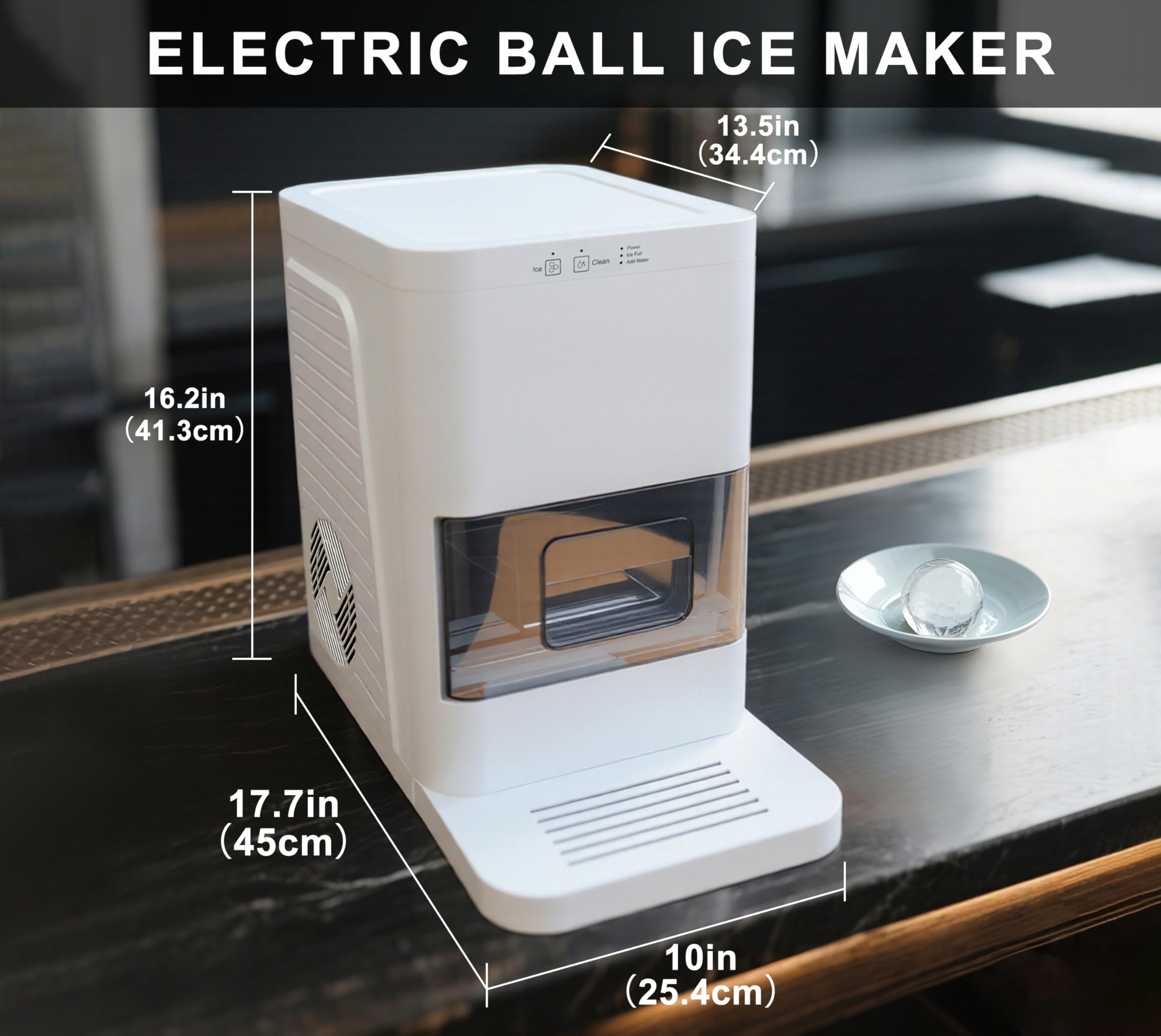 Eiskugel-Maschine, intelligente Sensoren, Ein-Tasten-Reinigung, 2 Stück in 50 Minuten, leise selbstreinigende Eismaschine mit Eiszange, für Cocktails & Whiskey, Tisch-Eismaschine für Zuhause, YH1590