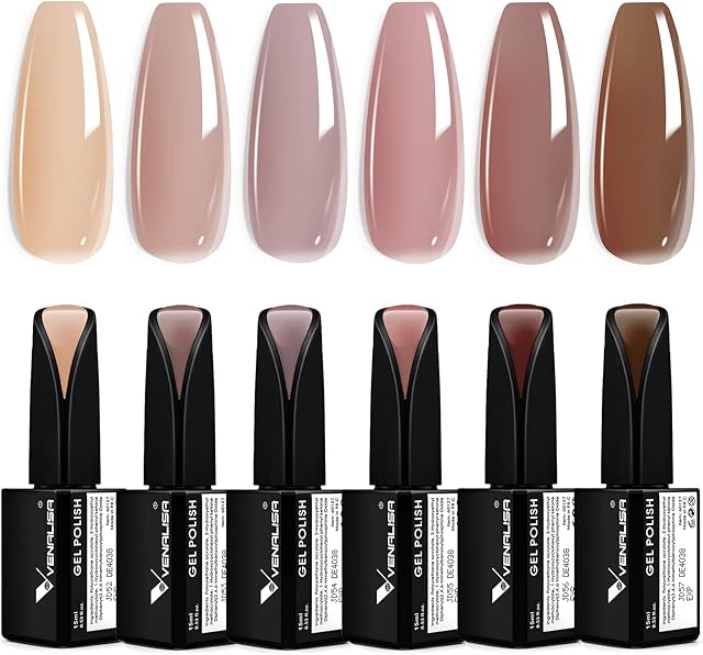 VENALISA 6 Colors Gel Nail Polish,Nude Gel Nail Polishes 15ml Soak off Brown Pink Purple Neutral Gel Polish Set for DIY Nail Art Manicure and Salon Use Gifts