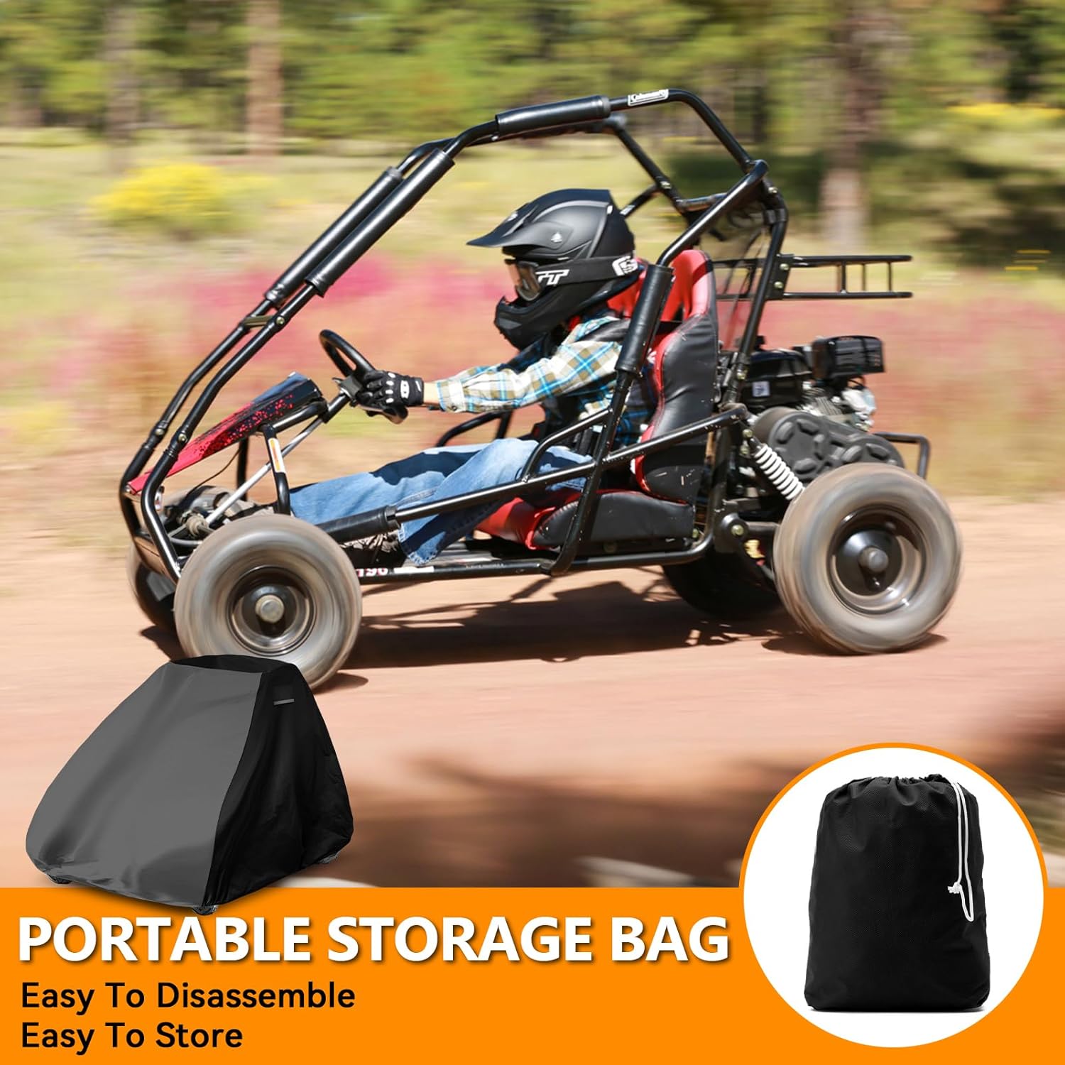 Go Kart Covers for Coleman KT196, 2 Seat Gogart Cover, Heavy Duty 420D Oxford Waterproof Go Kart Accessories with Air Vent, 68" L x 47" H x 45" W