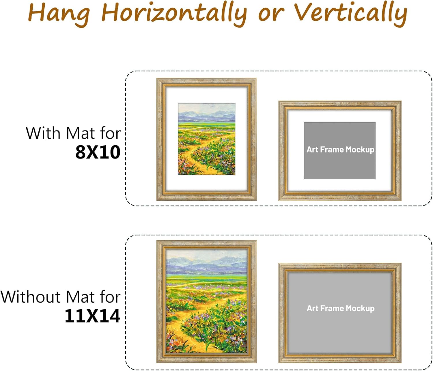 Golden State Art,11x14 Ornate Picture Frame for 8x10 Photo with Mat or 11 x 14 Prints Without Mat, Real Glass Wall Display Horizontally or Vertically (Color:Vintage Gold) - Image 3