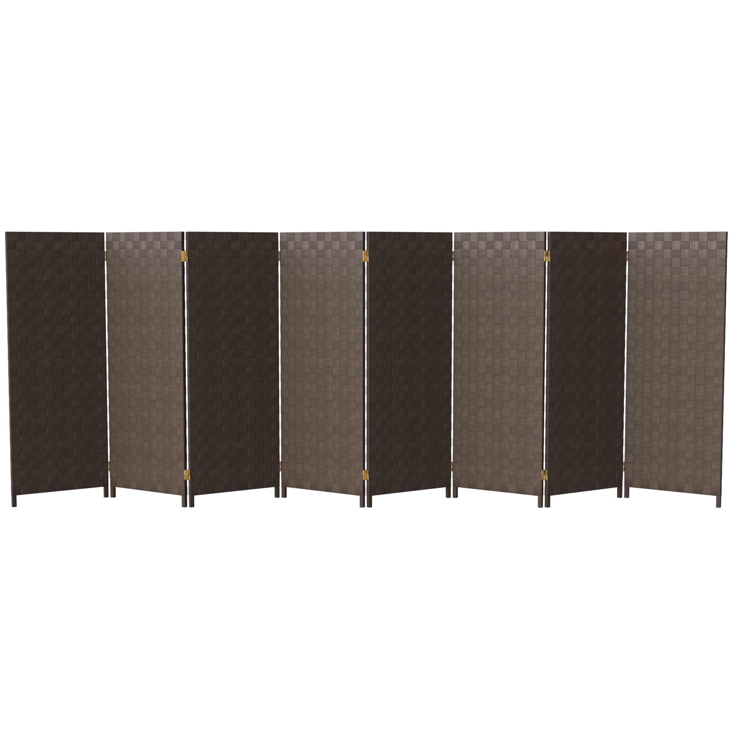 Red Lantern 4 ft. Short Woven Fiber Outdoor All Weather Folding Screen - 8 Panel - Dark Brown