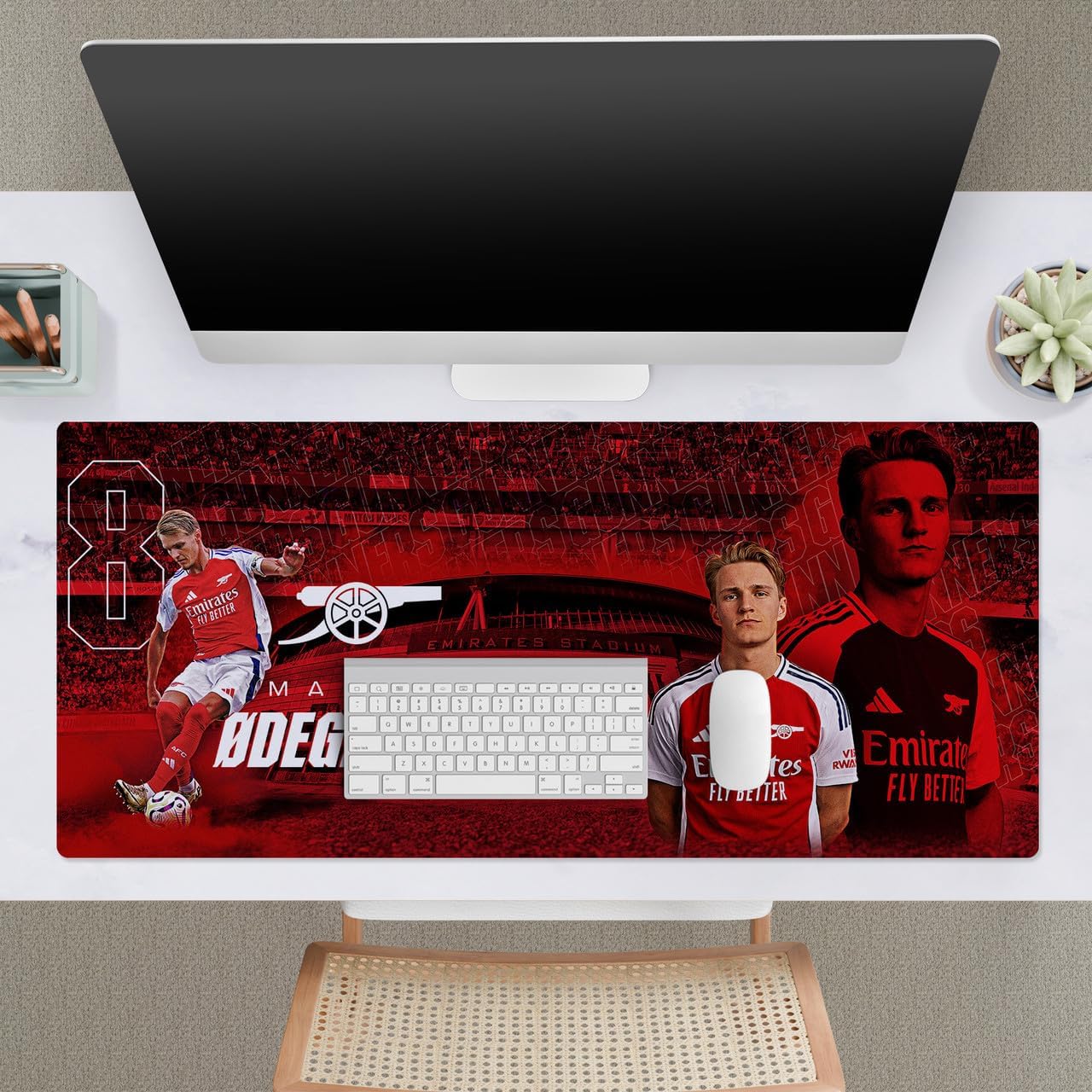 Head Case Designs Officially Licensed Arsenal FC Martin Ødegaard 2024/25 Crest Kit and Players 37.4 x 15.75 x 0.16 inches (900 x 400 mm) - XL Gaming Office Desk PC Keyboard Mouse Mat Pad