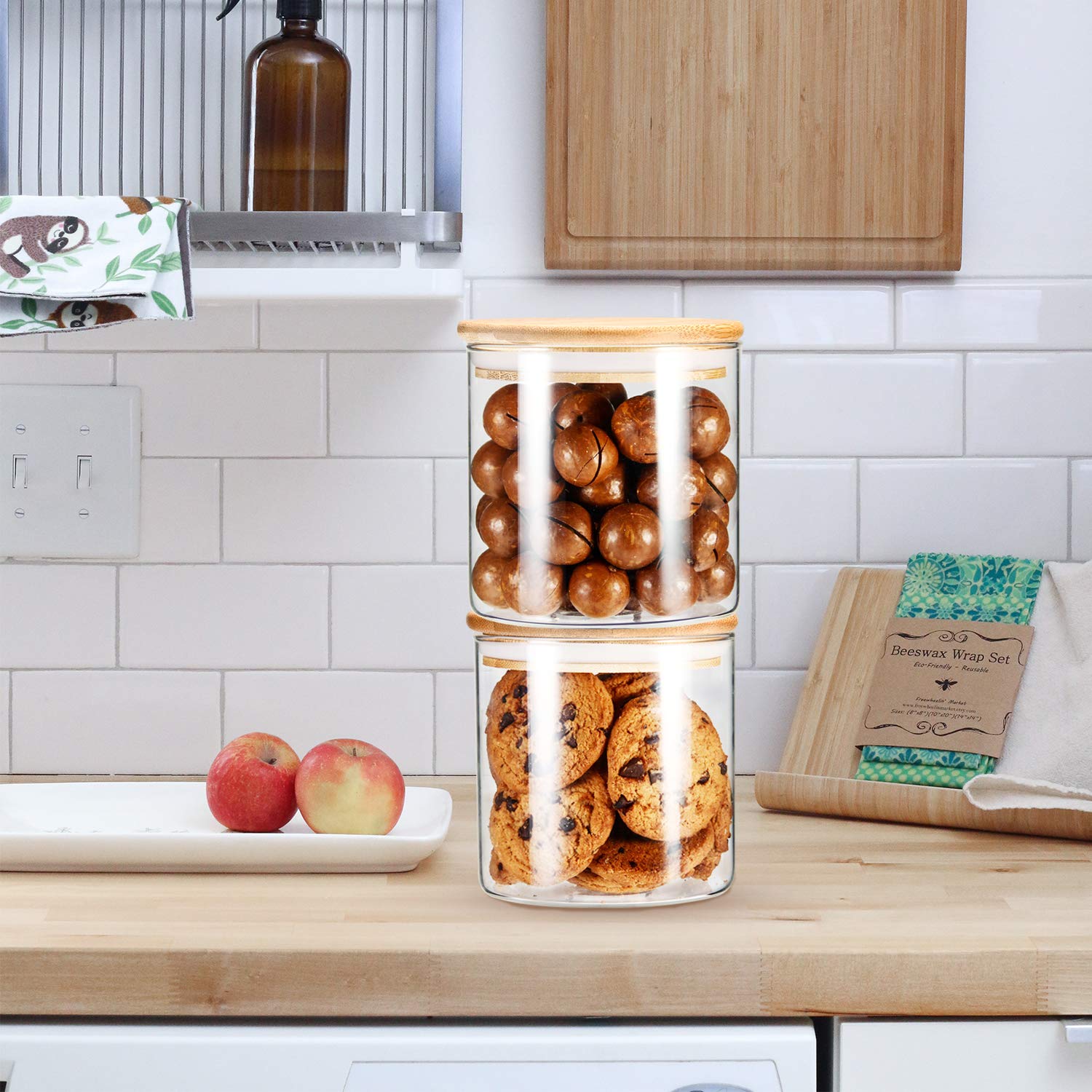 Buy YULEER Airtight Food Storage Containers, 22OZ Glass Jars with Lids