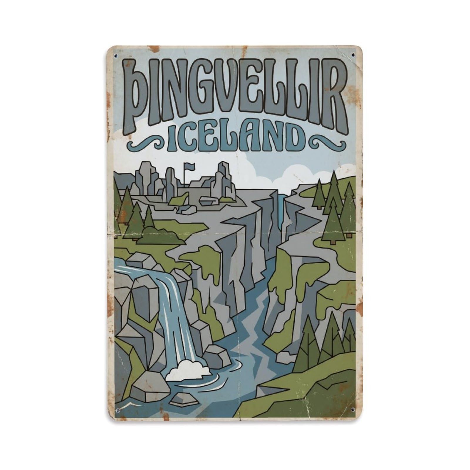 Gead 8X12inch Style Vintage Travel Thingvellir Iceland Assembly Metal Tin Sign