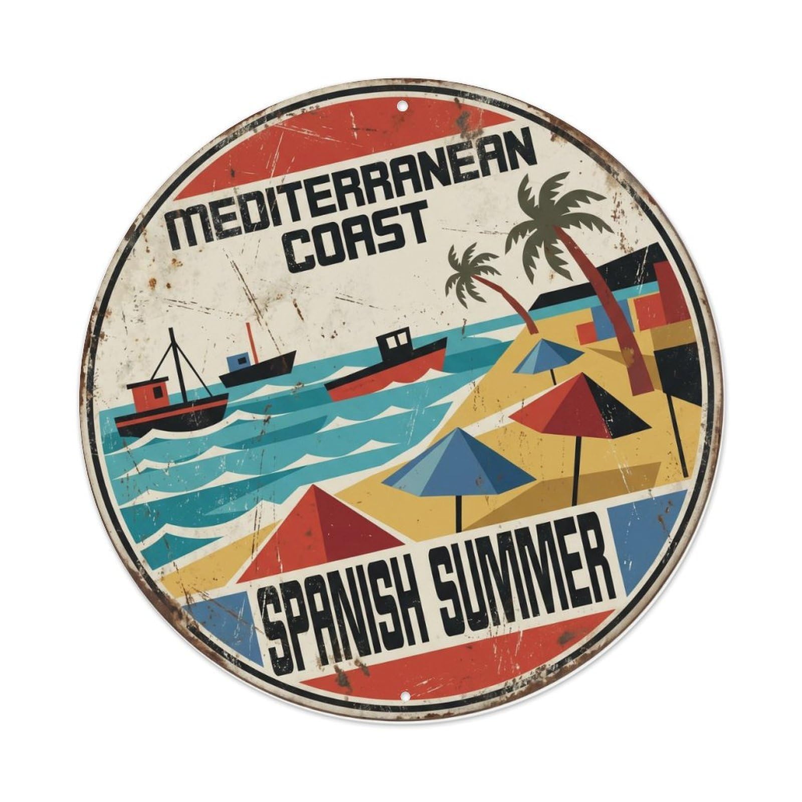 Vintage Travel Mediterranean Beach Spain Metal Tin Sign