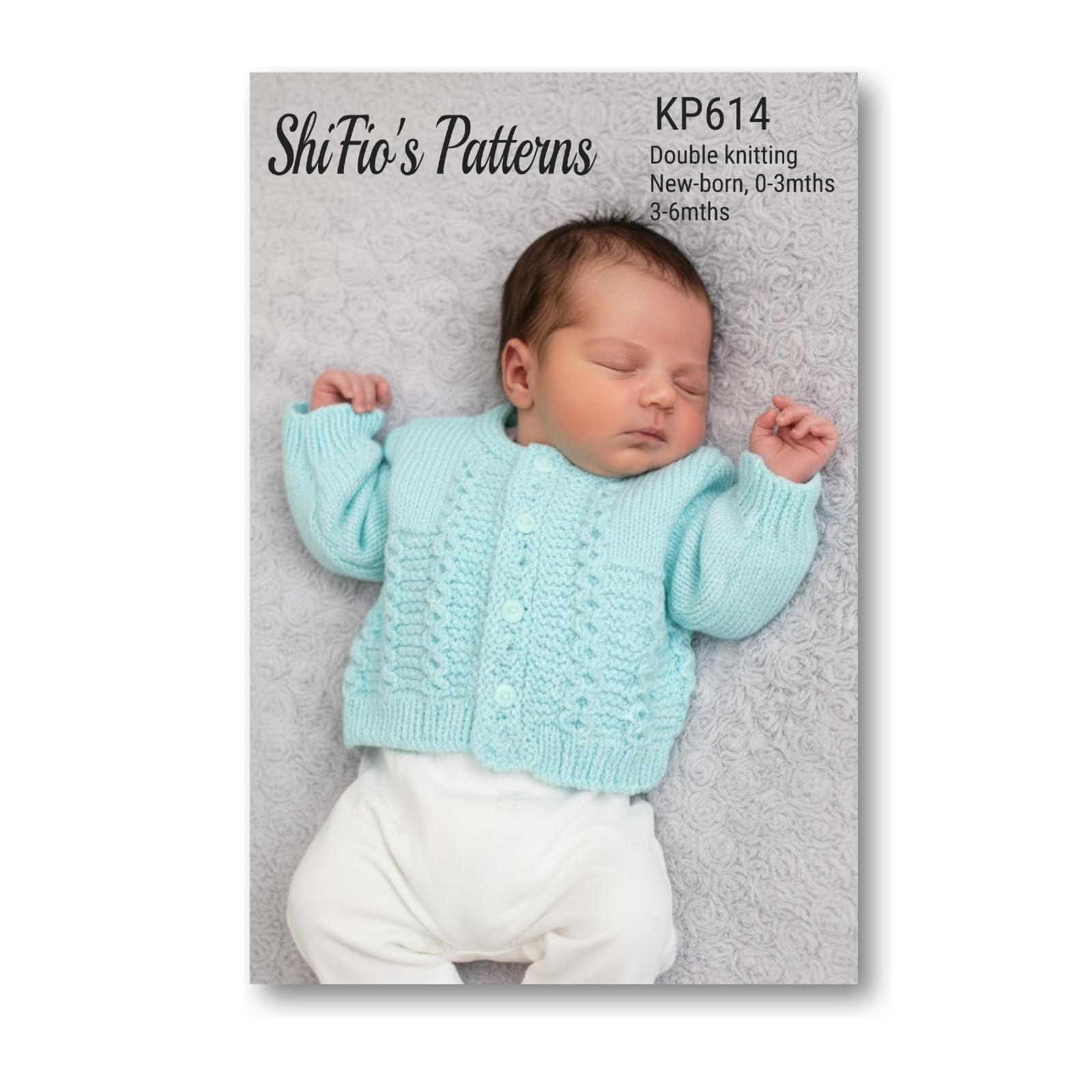Knitting Pattern for Babies Round Neck Cardigan New-Born - (16") 41cm, 0-3mths - (18") 46cm, 3-6mths - (20") 51cm Chest, Baby Knitting Pattern, Double Knitting, KP614