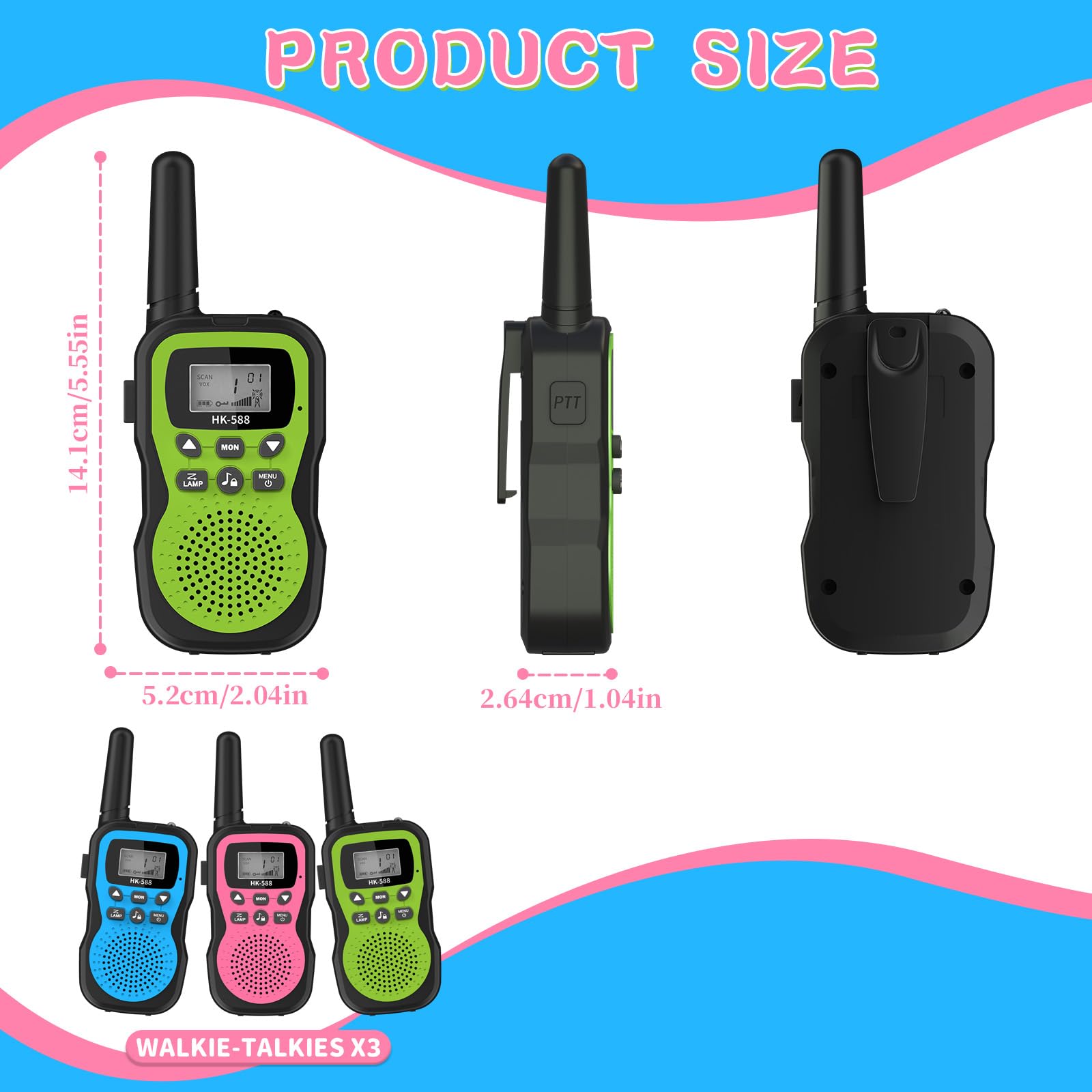 Walkie Talkies para niños, 3 unidades, recargable, 1.9 mi, de mano, de largo alcance, radio de 22 canales, 2 vías, regalos de fiesta de cumpleaños para niñas de 3 a 12 años, exteriores 7