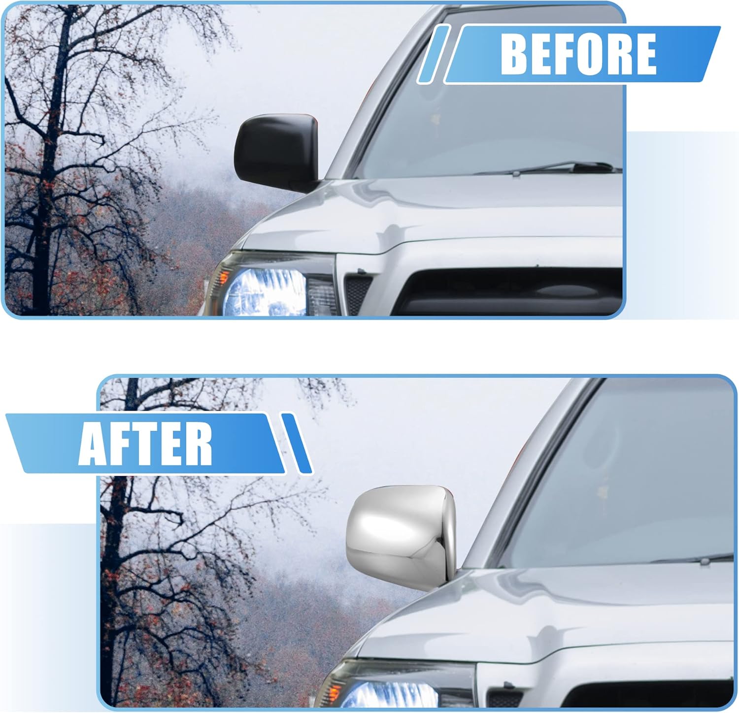 X AUTOHAUX 1 Set Car Exterior Chrome Plated Mirror Cover Door Handle Cover Cap Overlay for Toyota Tacoma 2005-2010