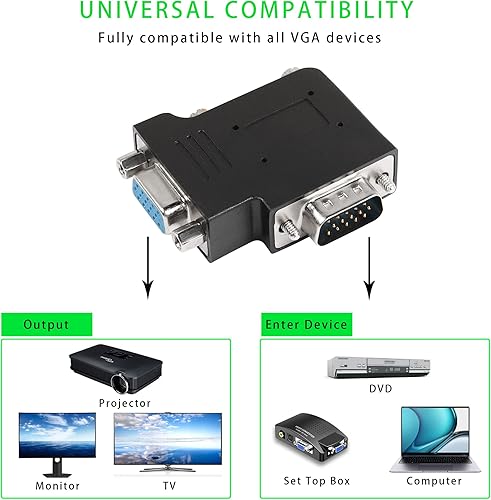 Miniatura 6 de QIANRENON Adaptador de ángulo de 90 grados VGA macho a VGA hembra DB15 macho a hembra conector de ángulo recto VGA extensor de ángulo en forma de L,