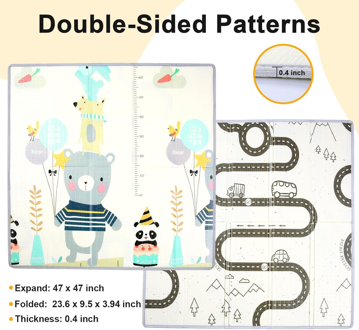 Gutsbox Tappeto Gioco Bambini Pieghevole 120x120x1cm Tappeto Gioco Neonato Pieghevole XPE Tappetino Bambini Pieghevole e Reversibile, Non Tossico, Antiscivolo