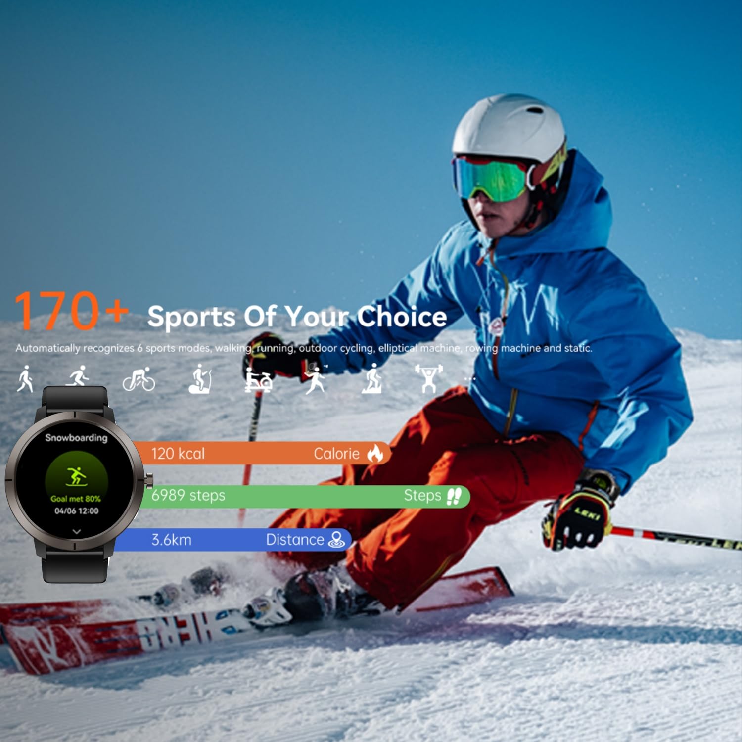 AIEK Smartwatch con GPS integrato uomo e donne, 50M impermeabile Rispondere/fare una chiamata, 170 modalità di Allenamento, 1,32” AMOLED, Frequenza Cardiaca, Sonno, SpO2, Fitness Tracker (Nero)
