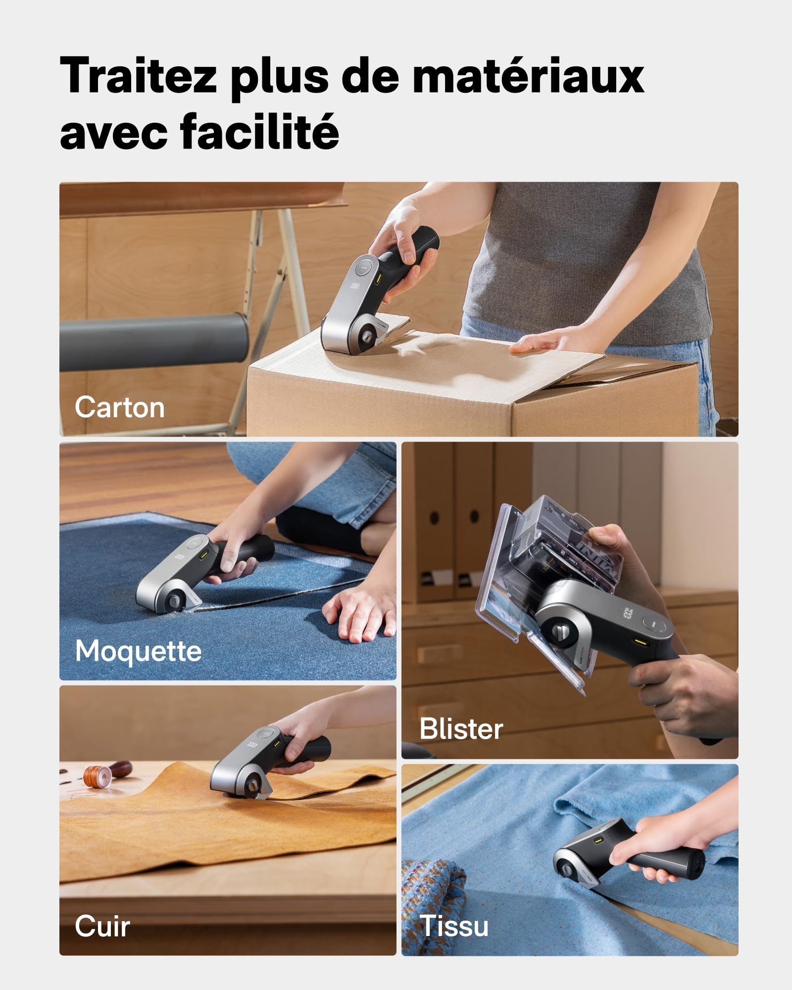 HOTO Ciseaux électriques sans fil EdgeFlow, lame titane, écran LED, rechargeable, auto-affûtage, sécurité, carton/bricolage