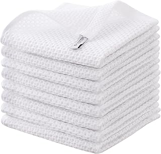 joybest Paños de cocina de algodón, paquete de 8 paños de cocina de tejido gofre, ultra suaves, absorbentes, trapos de secado rápido, 12 x 12 pulgadas, color blanco