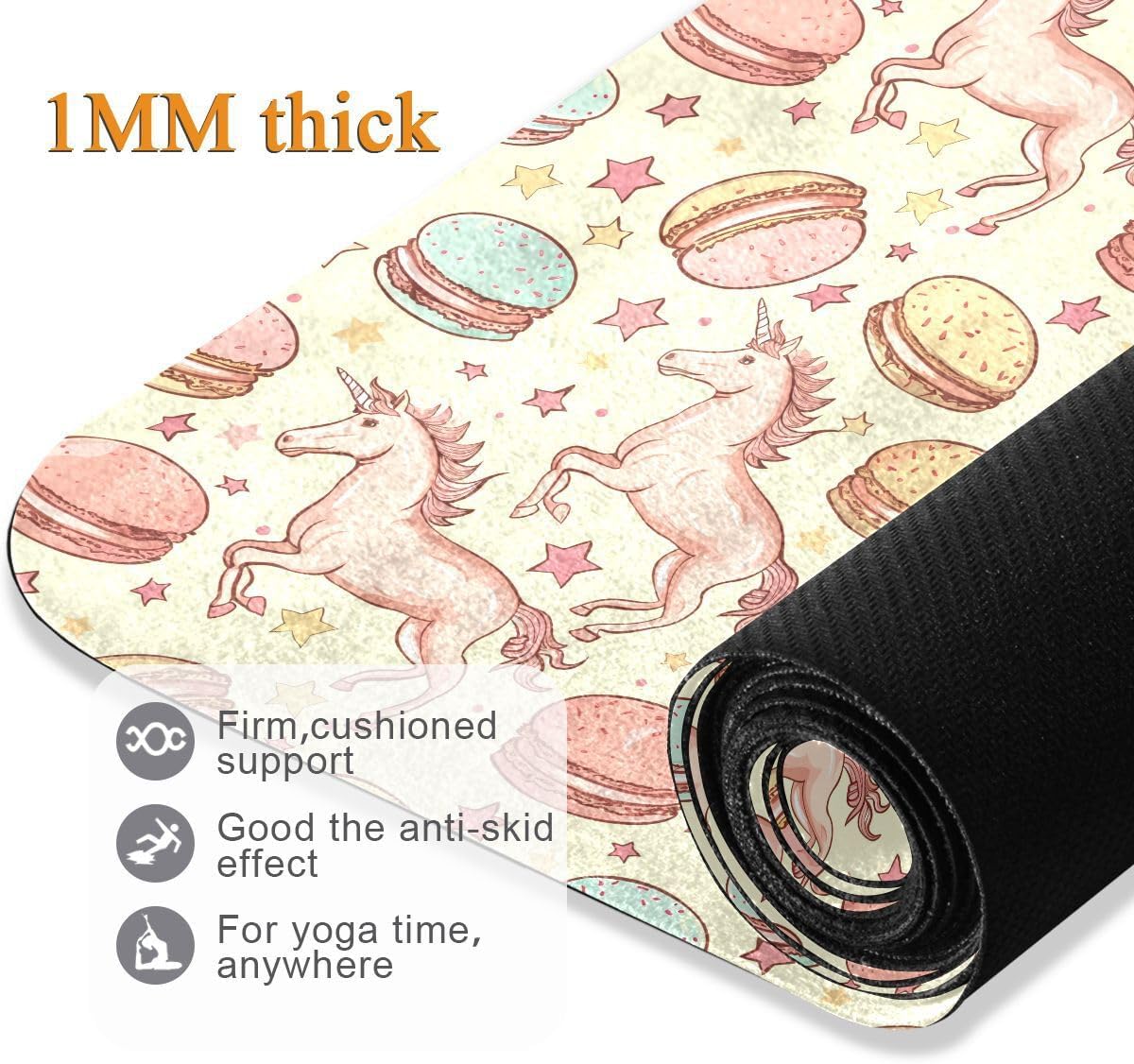 ALAZA Horse Macaron Cake Seamless Yoga Mat Non Slip Fitness Exercise Mat, Workout Mat for Yoga, Pilates and Floor Exercises