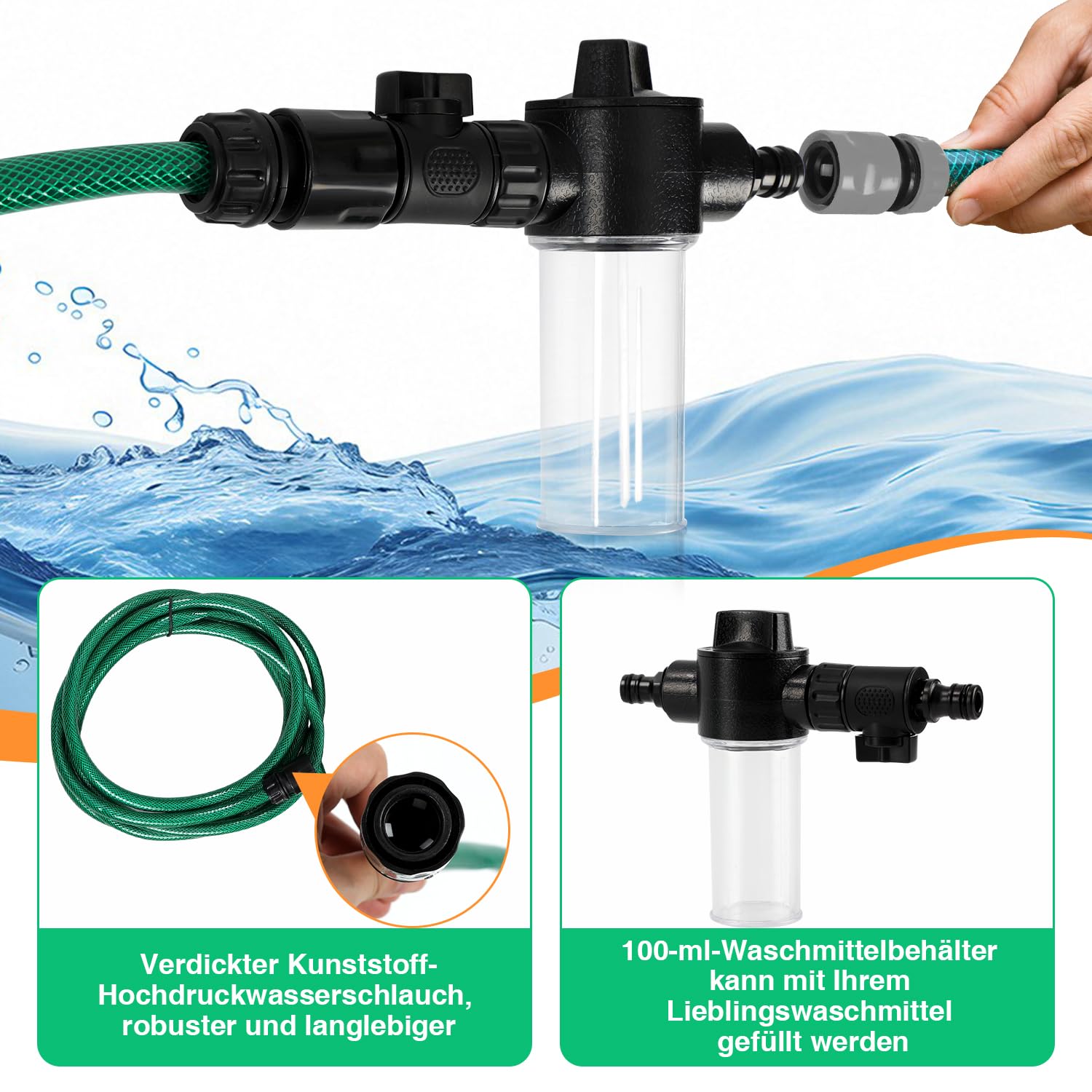 Sonnewelt Cepillo de lavado telescópico de 3,6 m, cepillo de lavado con mango telescópico, limpiador de tejado de terraza, cepillo telescópico con conexión de agua, set de limpieza para PV y limpieza