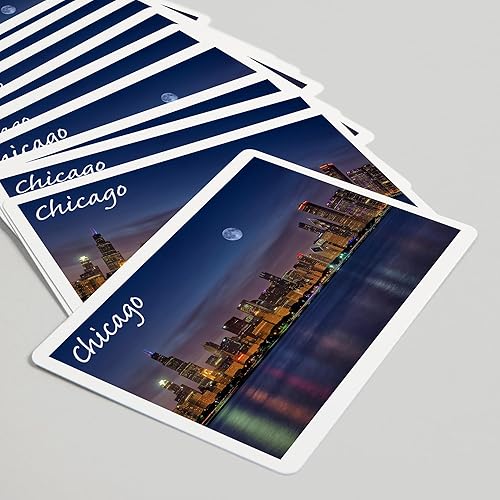 Miniatura 5 de Lantern Press Chicago, Illinois, Skyline por la noche (52 cartas de juego, baraja de cartas de tamaño póquer con comodines)