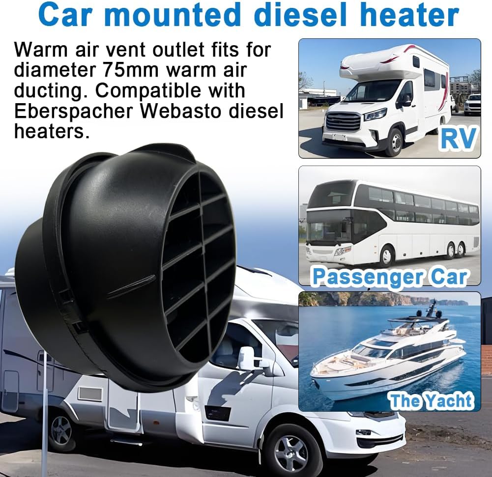 75mm/3inch Diesel Engine Parking Heater Duct Vent Outlet,360 Degrees Rotatable Universal Coolant/Warm AC Heat Air Conditioning Ducting Vent Outlet, Car Heater Ducting(1pc)