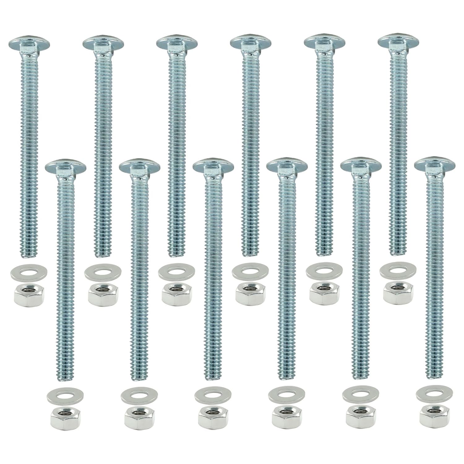 12 Sets 1/4-20 x 3 Inch Carriage Bolt Kit, Carbon Steel Carriage Bolts Galvanized Carriage Bolt Assortment, Round Head Carriage Screws with Hex Nuts and Flat Washers Full Thread Coverage
