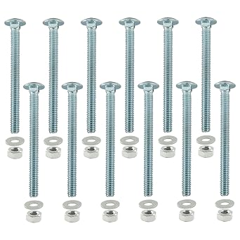 12 Sets 1/4-20 x 3 Inch Carriage Bolt Kit, Carbon Steel Carriage Bolts Galvanized Carriage Bolt Assortment, Round Head Carriage Screws with Hex Nuts and Flat Washers Full Thread Coverage