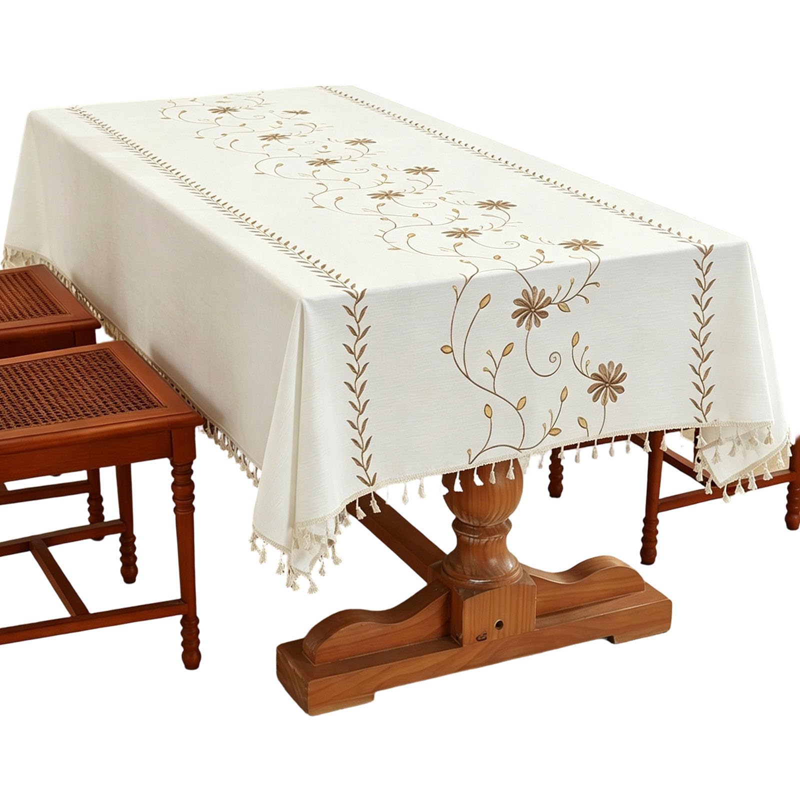 Jazuaiao Decorative Embroidered Tablecloth Nonslip Bottom for Tables Sturdy Polyester Fabric Dustproof Dining Table Cover