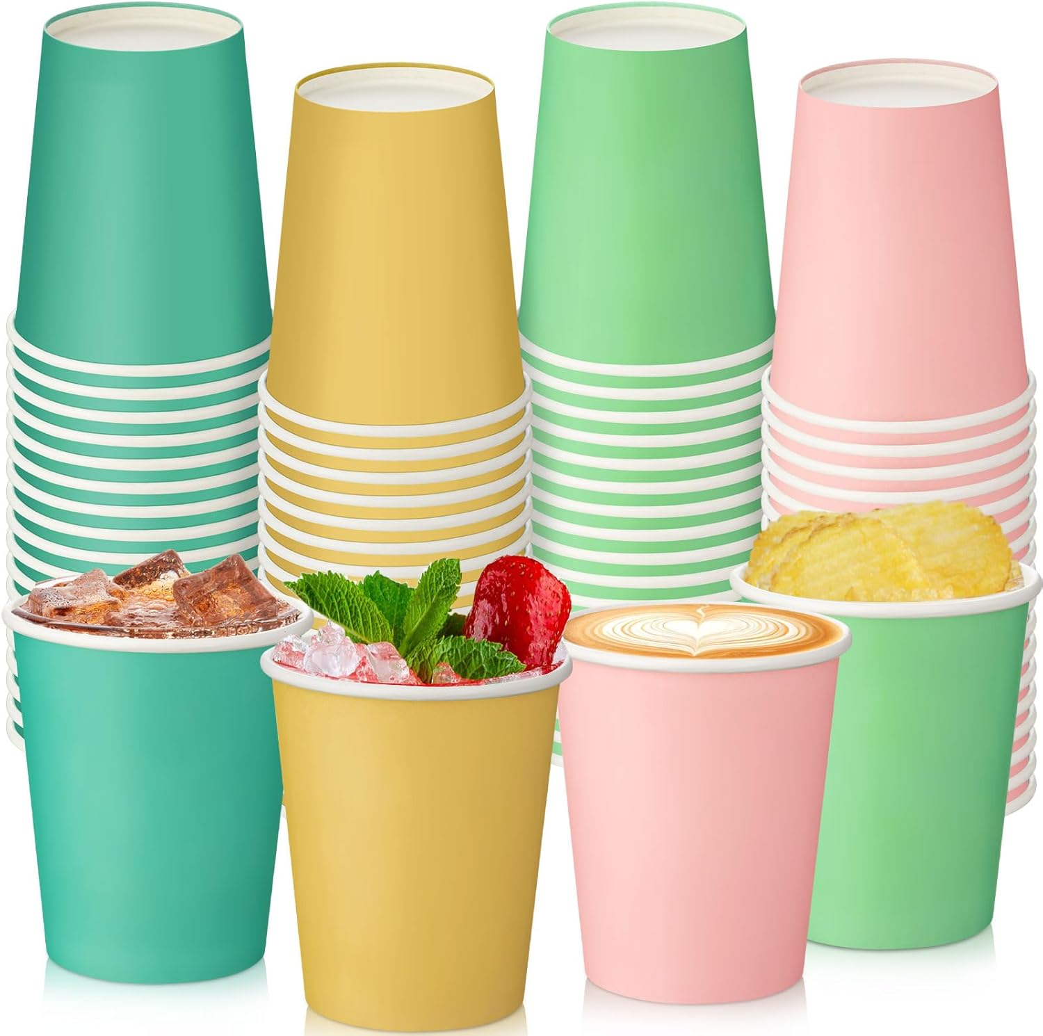 Zhehao 60 Pcs Spring Pink Sage Green Disposable Cups 8 oz Pastel Coffee Paper Cups for Wedding Baby Shower Birthday Party Supplies Xmas Holiday Table Decorations