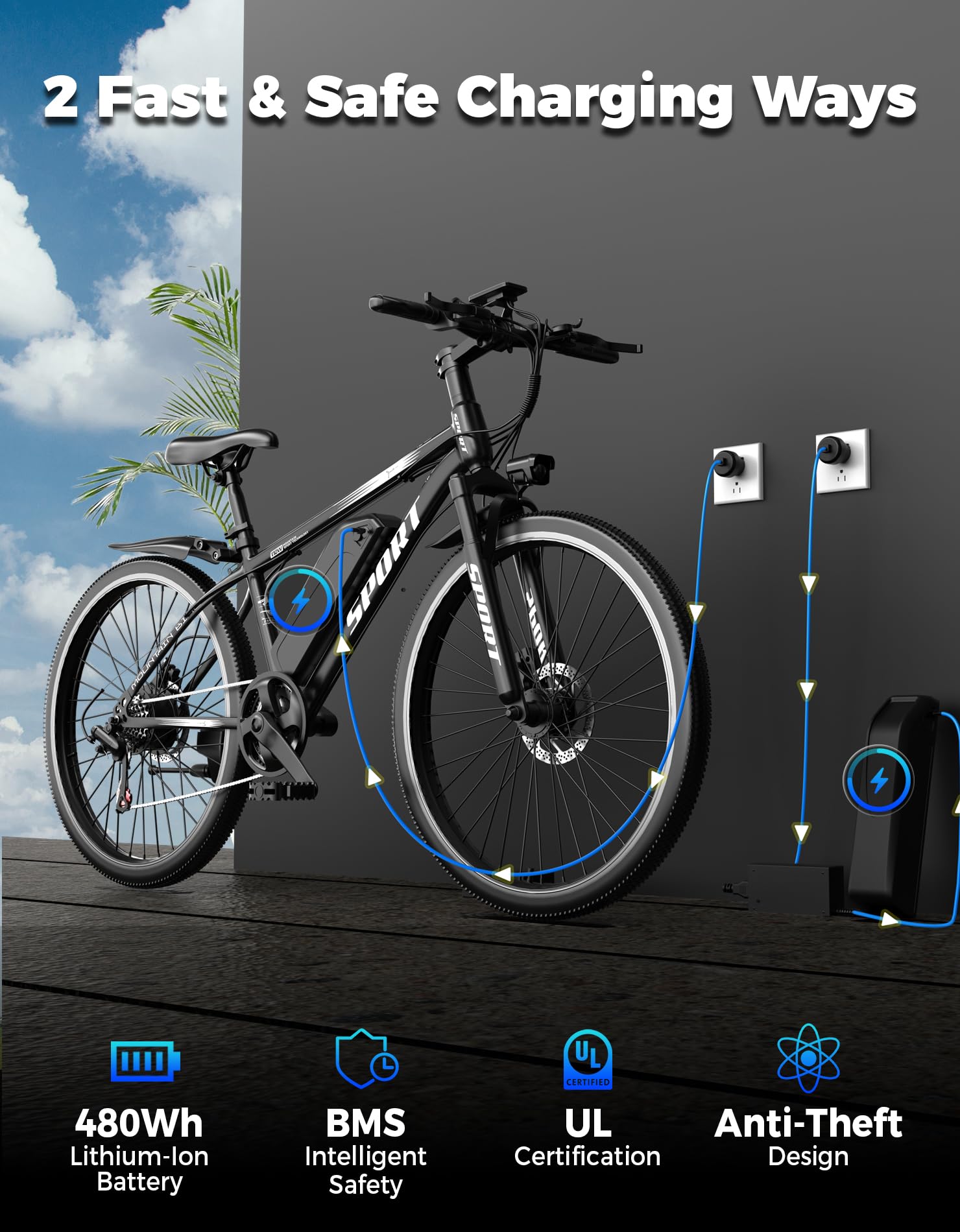 Electric Bike for Adults, 1500W Peak Mountain Ebike with 28 MPH, 65 Miles Range, 7 Speeds, 48V 10Ah Removable Battery Ebike, 26" Electric Bicycle for Commute