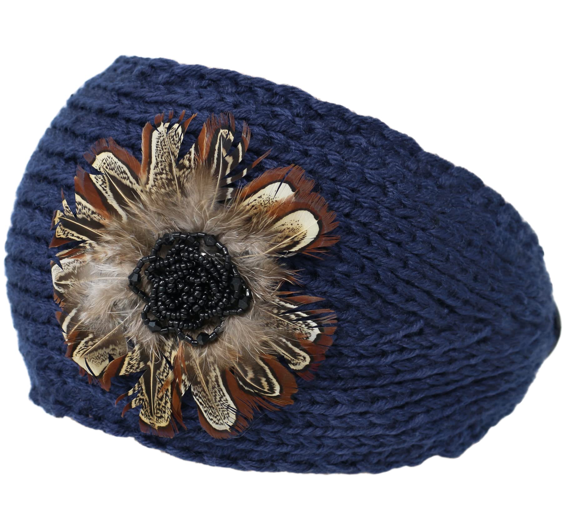 KMystic Winter HEadband with Flower Accent (Navy)