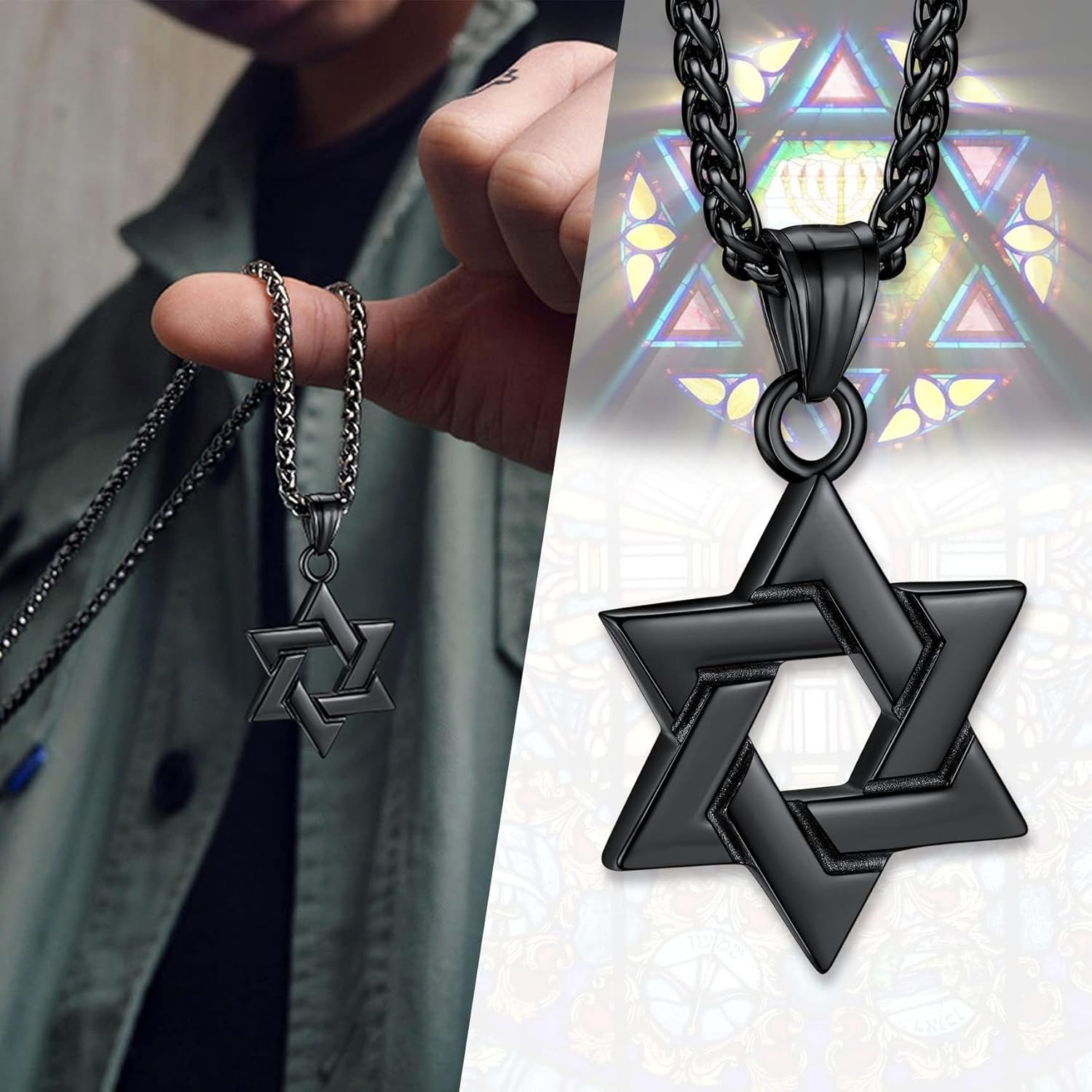 Bestyle Star of David Necklace Handmade Stainless Steel Hexagram Pendant Israel Jewish Star Necklace Religious Jewelry, Protective Amulet Gift for Men Boys - Image 2