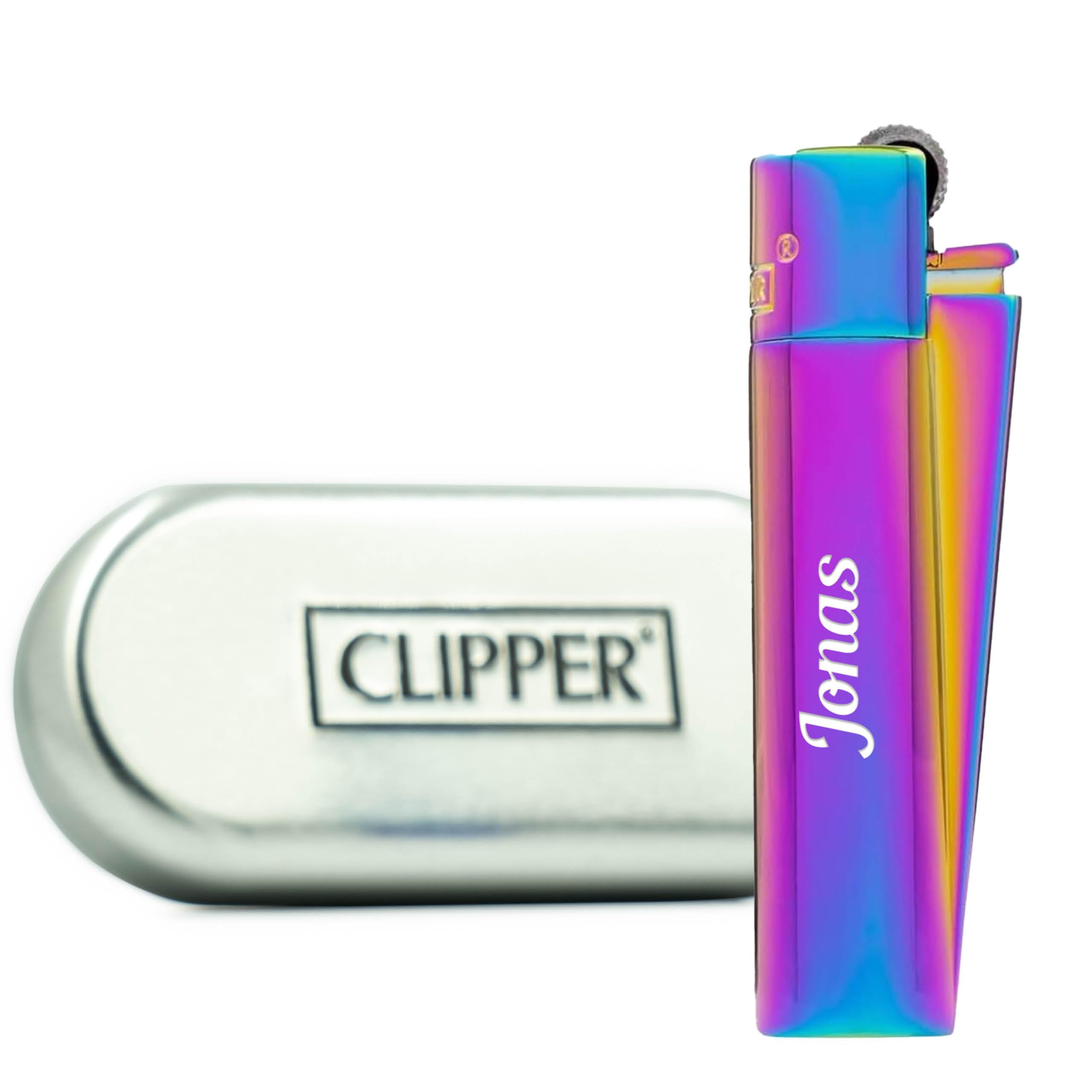 Elegantes Clipper Metall-Feuerzeug Rosegold Mit Blauem Top – Nachfüllbar, Mit SOFORTGRAVUR Inklusive