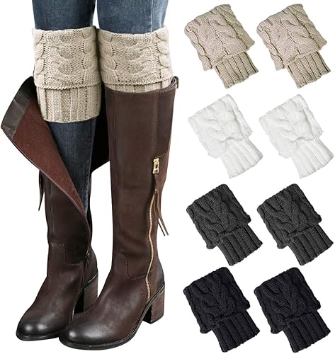 Loritta 2-4 Pairs Womens Boot Socks Winter Warm Crochet Knitted Boot Cuffs Topper Socks Short Leg Warmers Gifts