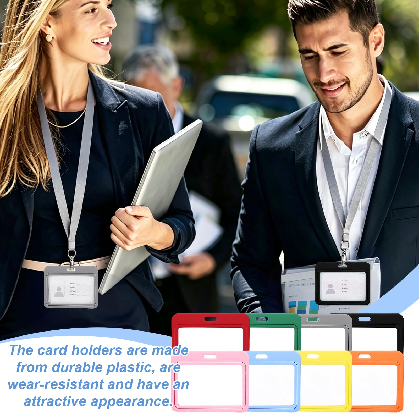 96 porte Badge Horizontal Porte Badges Transparents Double Face 8 couleur Étui Rigide Étanche en Plastique avec Fenêtre Porte Étiquettes Nominatives pour Infirmières Bureau Cartes de Crédit