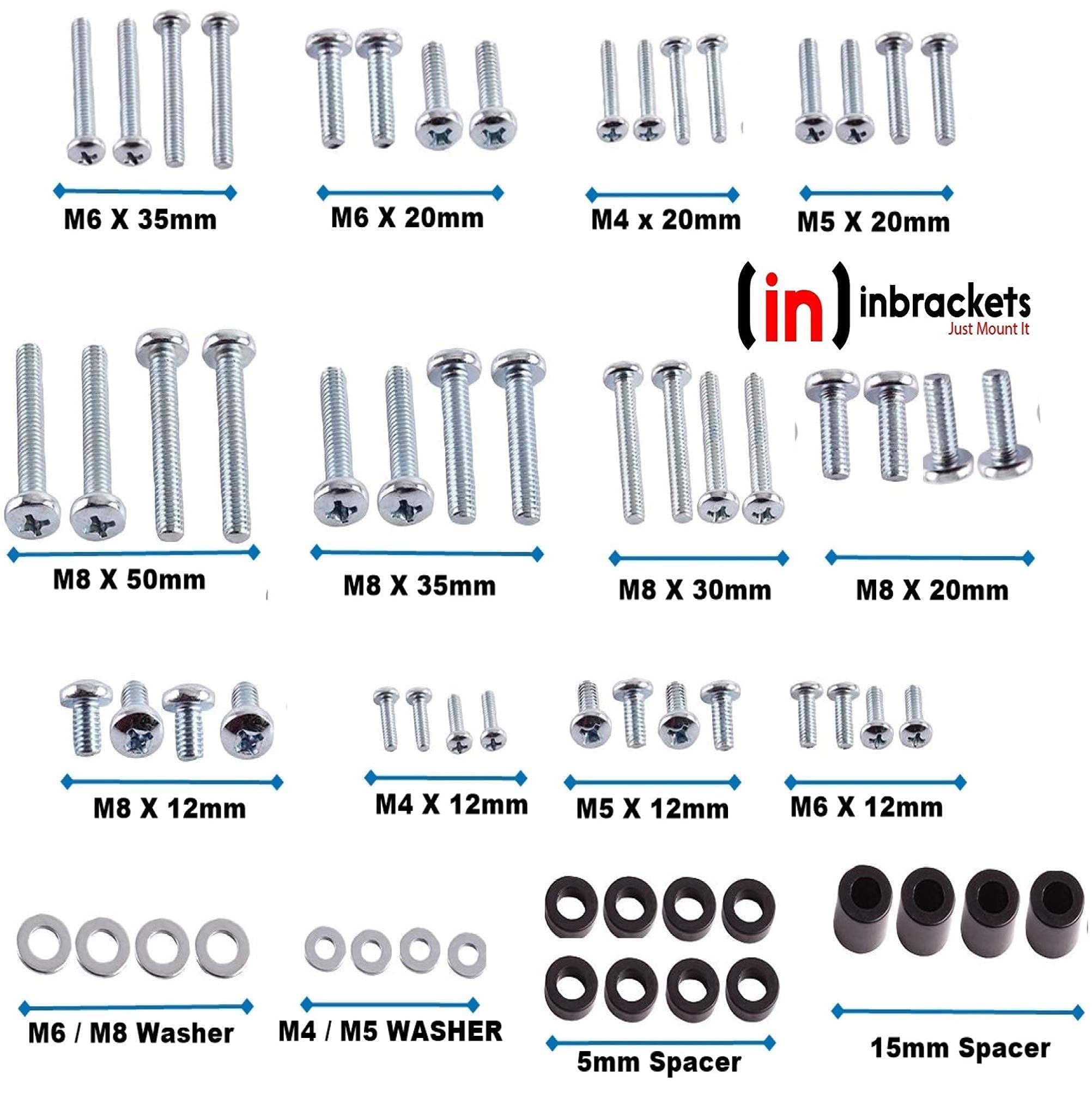 Inbrackets Universal Vesa Screw Bolt Washer Spacer Spares Pack Kit for