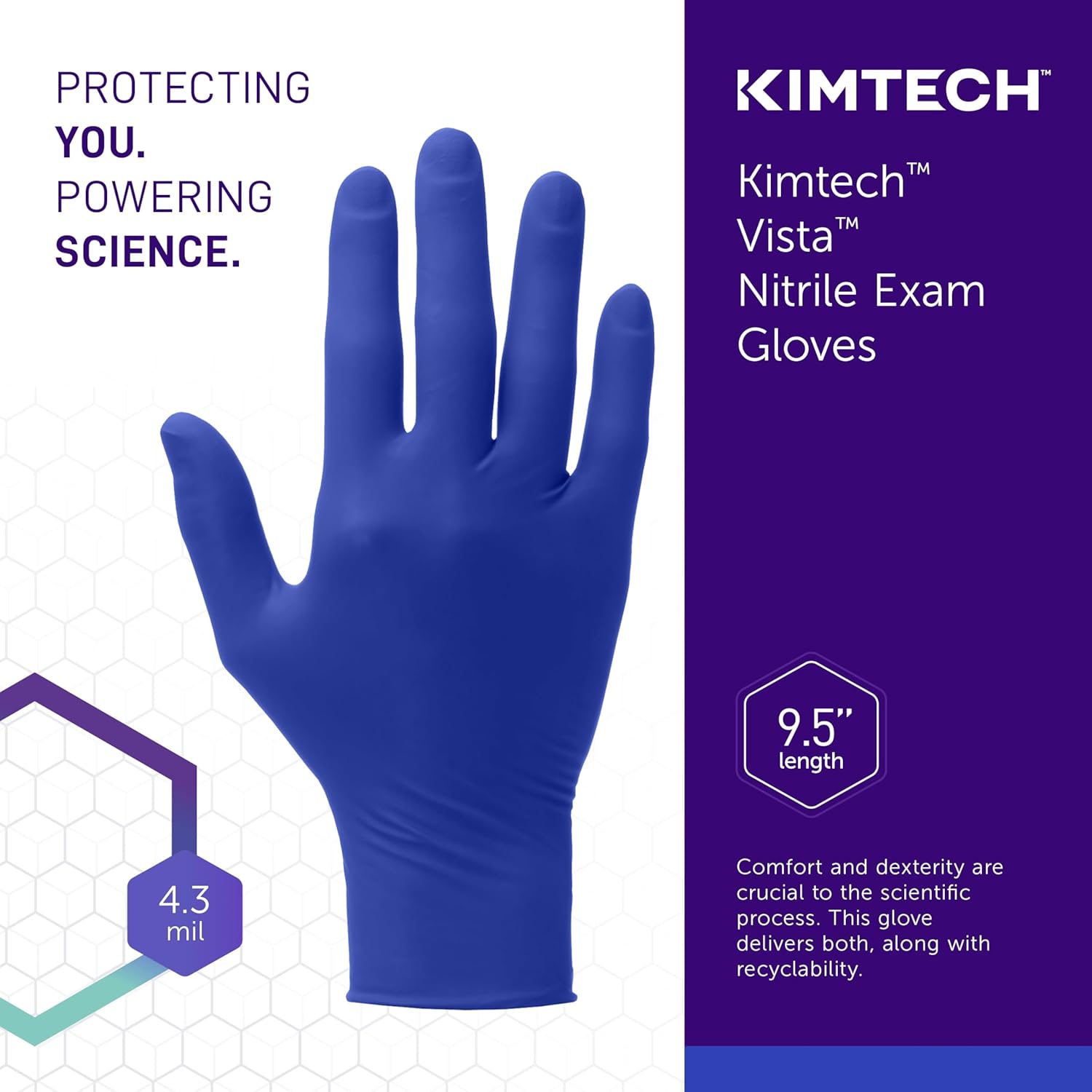 KIMTECH™ Vista™ Nitrile Exam Gloves (62827) 4.3 Mil, Ambidextrous, 9.5”, M, 200 Nitrile Gloves / Box,Blue