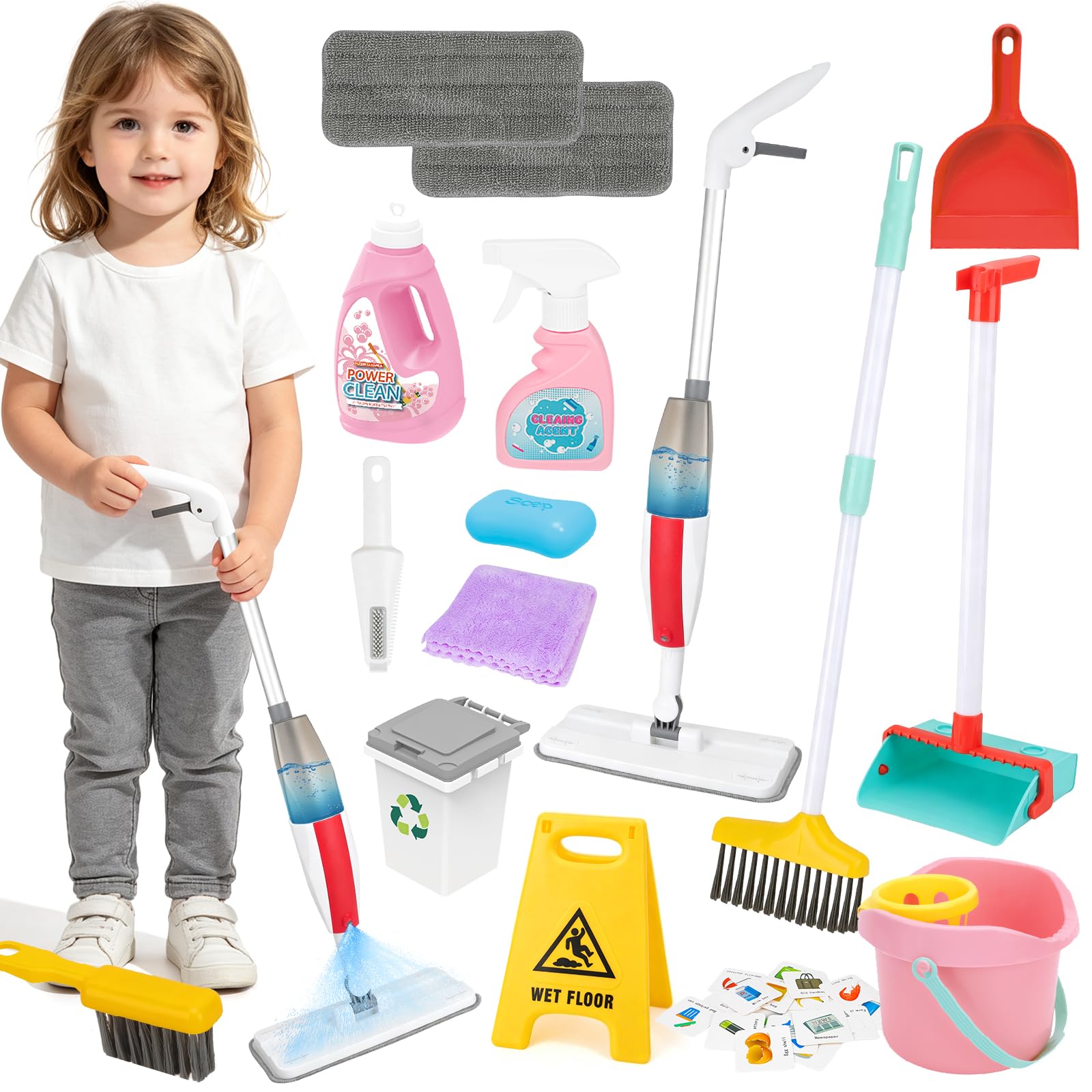 deAO Set di Pulizia per Bambini Giocattolo con Spruzzino ad Acqua Reale